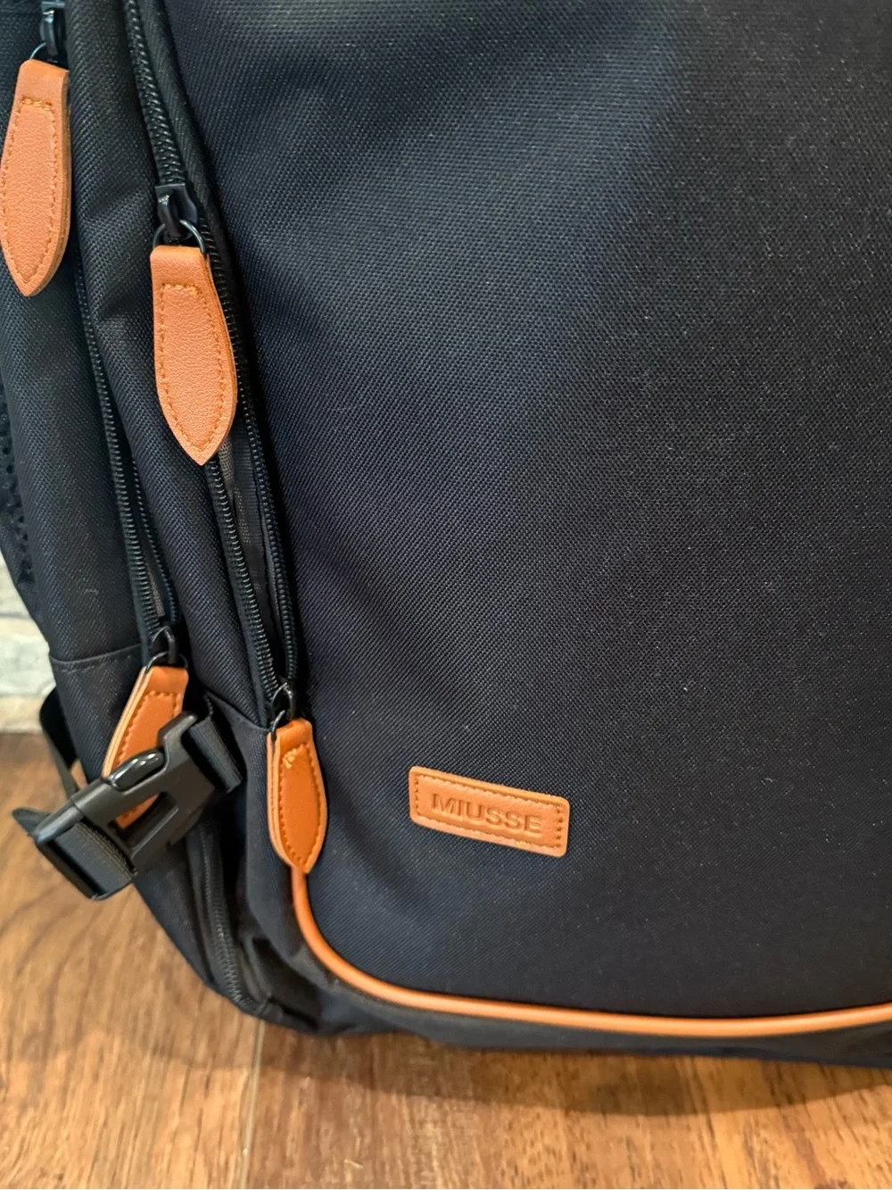 MIUSSE Black Large Backpack Laptop Travel Bag Zip & Buckle Padded Straps NWT